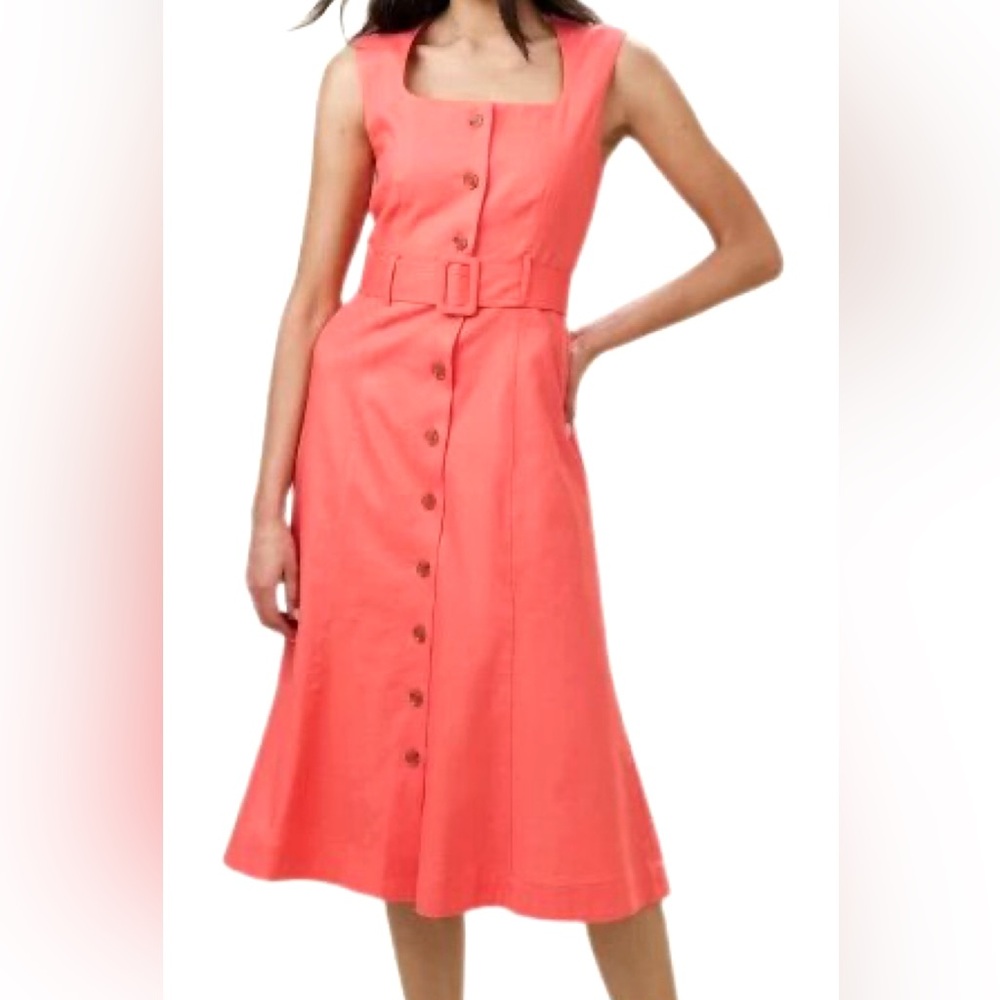 Banana Republic Coral Pink Linen Blend Buttoned Midi Sundress